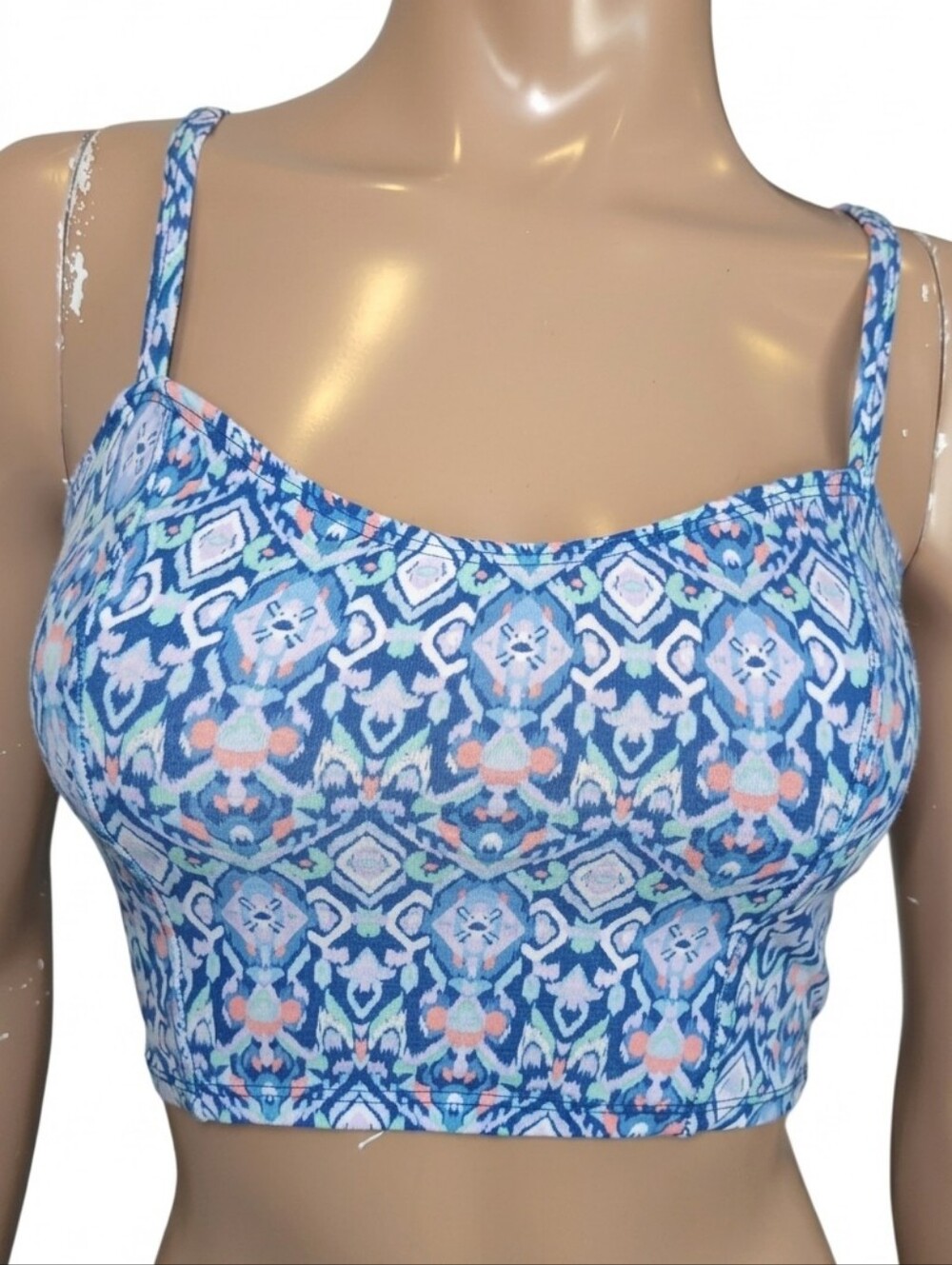 Hollister Tribal Print Crop Top Blue Pink Cami Tank Size Medium Geometric